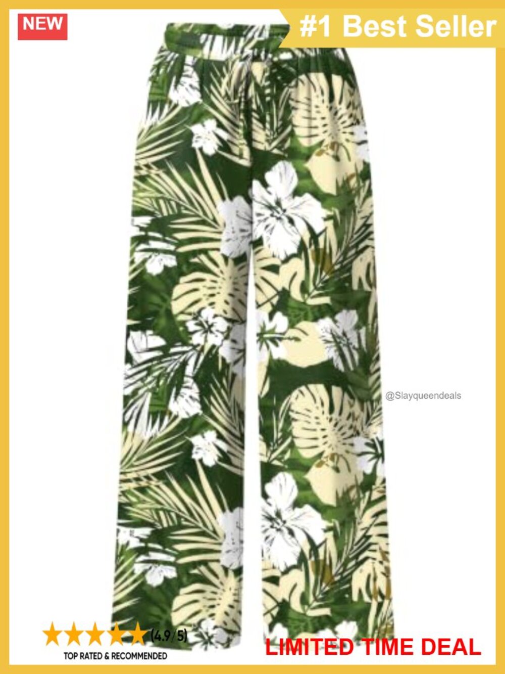 Women Wide Leg Palazzo Pants Floral Elastic Waist Drawstring Lounge